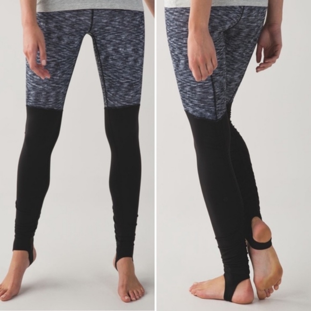 Lululemon Wunder Under Stirrup Pant High Rise Black Gray Yoga Leggings Gym 4